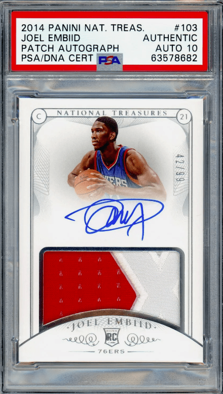 2014 Joel Embiid Panini National Treasures rookie card Auto Patch /99 RC 103